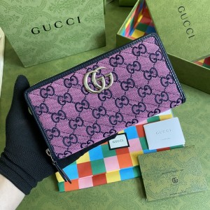 Gucci Wallet Women's Wallet Pink Canvas GG wallet GG Marmont matelasse zip around wallet 443123 