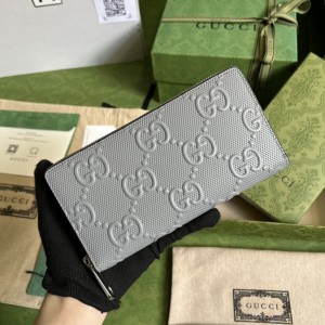 GG Wallet Men's Wallet GG embossed zip around wallet grey leather 625558