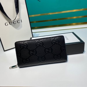 GG Wallet Men's Wallet GG embossed zip around wallet black leather 625558