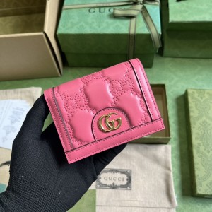 GG Wallet Women's Wallet GG Matelasse card case wallet short wallet card holder in pink leather 723786