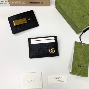 Gucci Wallet GG Marmont leather money clip Black Leather Card holder 436022 