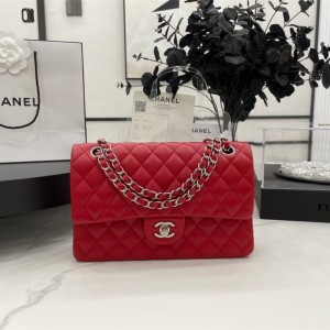Fashion Handbags Classic Handbag Classic Flap Bag Small Chain Bag 25cm Silver-Tone 1112-A Red