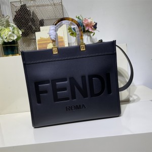 FENDI Medium Sunshine Black Leather Shopper Shoulderbag 36cm 372M103