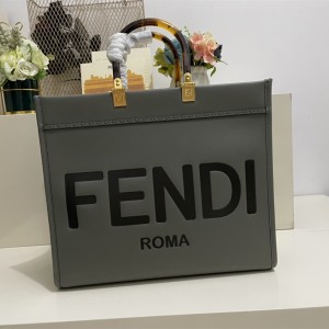 FENDI Medium Sunshine Gray Leather Shopper Shoulderbag 36cm 372M103