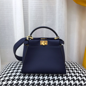FENDI Peekaboo Mini Blue Selleria Bag Handbag Shoulderbag 23cm 20342