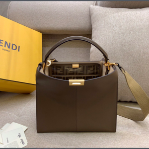 FENDI Medium Peekaboo X-Lite Brown Leather Bag Shoulderbag 30cm 112346