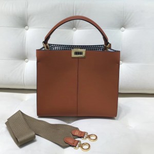 FENDI Medium Peekaboo X-Lite Brown Leather Bag Shoulderbag 30cm 112346