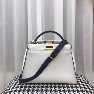 FENDI Peekaboo Medium White Selleria Bag Handbag Shoulderbag 33cm 20342
