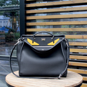 FENDI Peekaboo Fit Black Roman Leather Bag Handbag Bag Shoulderbag 112353