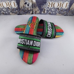 Fashion Sandals Dior Dway Slide Classic Embroidered Cotton Slippers Multicolor Sandals D1004-4