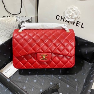 Fashion Handbags Classic Handbag Classic Flap Bag Chain Bag 30cm Gold-Tone 1113-M Red
