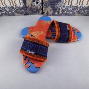Fashion Sandals Dior Dway Slide Classic Embroidered Cotton Slippers Multicolor Sandals D1007-3