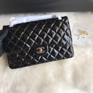 Fashion Handbags Classic Handbag Classic Flap Bag Black Patent leather Chain Bag 30cm Silver-Tone 1113-T