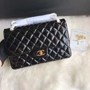 Fashion Handbags Classic Handbag Classic Flap Bag Black Patent leather Chain Bag 30cm Gold-Tone 1113-T