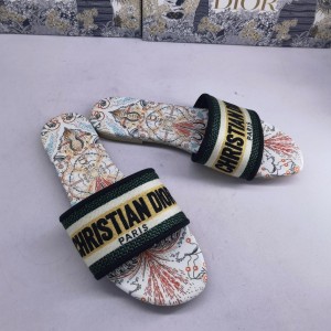 Fashion Sandals Dior Dway Slide Classic Embroidered Cotton Slippers Multicolor Sandals D10021-3