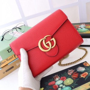 Gucci Handbags Gucci Wallets GG Marmont mini bag Leather Chain Wallet 401232 Red