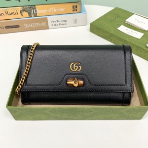 Gucci Handbag Gucci Diana chain wallet with bamboo Continental Wallets for Women Long Wallet 658243 Black