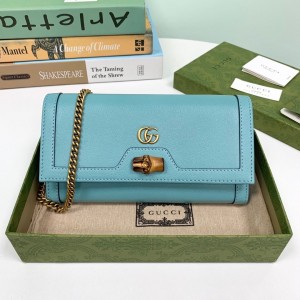 Gucci Handbag Gucci Diana chain wallet with bamboo Continental Wallets for Women Long Wallet 658243 Light Blue 