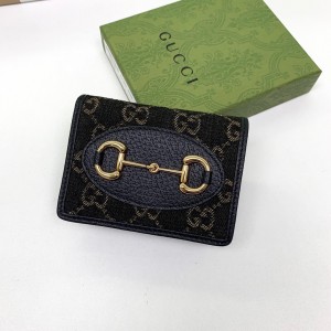 Gucci Wallet Gucci Horsebit 1955 card case wallet Compact Wallets for women 621887 Black Denim