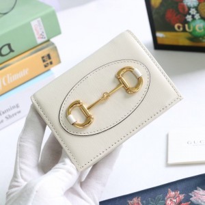 Gucci Wallet Gucci Horsebit 1955 card case wallet White Leather Compact Wallets for women 621887