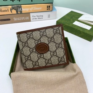 Gucci Wallet GG Supreme Wallet with Interlocking G Men's Wallet Short Wallet 671652 Brown