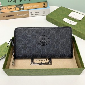 Gucci Wallet GG Supreme Wallet Zip around wallet with Interlocking G 673003 Black
