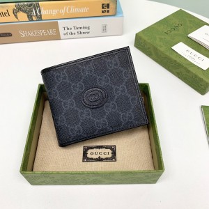Gucci Wallet GG Supreme Wallet with Interlocking G Men's Wallet Short Wallet 671652 Black