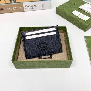 Gucci Wallet GG supreme Card case with Interlocking G Men's Card holder 673002 Black