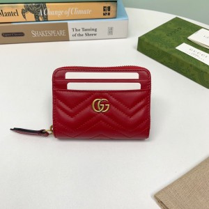Gucci Wallet GG Marmont matelasse zip card case Women's Coin Case Card holder 671772 Red