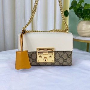 Gucci Handbags GG Padlock small shoulder bag GG Supreme Chain Bag Gucci bag for women 409487 White