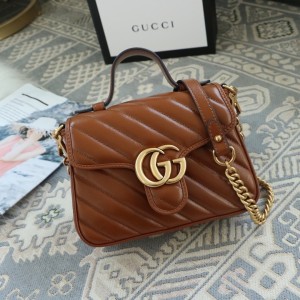 Gucci Handbags GG Marmont mini top handle bag Brown Leather Chain Bag Gucci Bag for Women 583571