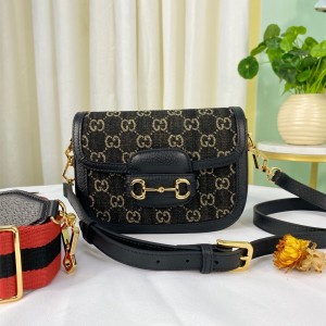 Gucci Handbags Gucci Horsebit 1955 GG mini bag GG Black Denim Shoulder Bag Women's Bag 658574