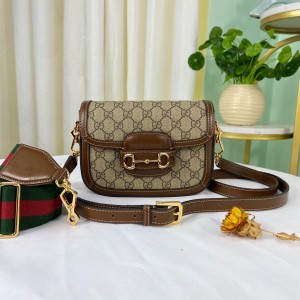 Gucci Handbags Gucci Horsebit 1955 GG mini bag GG Supreme Canvas Shoulder Bag Women's Bag 658574 Brown
