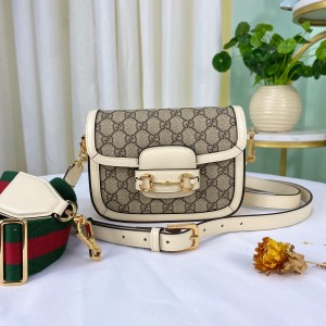 Gucci Handbags Gucci Horsebit 1955 GG mini bag GG Supreme Canvas Shoulder Bag Women's Bag 658574 White