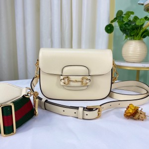 Gucci Handbags Gucci Horsebit 1955 GG mini bag GG White Leather Shoulder Bag Women's Bag 658574