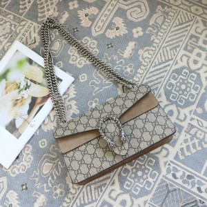 Gucci Handbags Dionysus small shoulder bag GG Supreme and Khaki Suede Chain Bag 499623