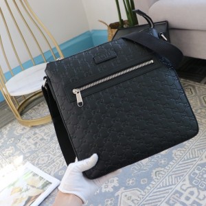 Gucci Handbags GG embossed messenger bag Black Leather Shoulderbag 406408