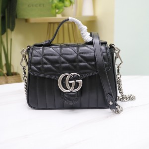 Gucci Handbags GG Marmont mini top handle bag Black Leather Chain Bag Gucci Bag for Women 583571