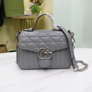 Gucci Handbags GG Marmont mini top handle bag Dark grey Leather Chain Bag Gucci Bag for Women 583571
