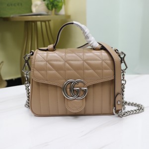 Gucci Handbags GG Marmont mini top handle bag Rose beige Leather Chain Bag Gucci Bag for Women 583571