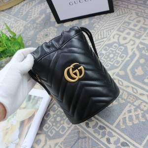 Gucci Handbags GG Marmont mini bucket bag Black Leather Mini Chain Bag Women's Bag 575163