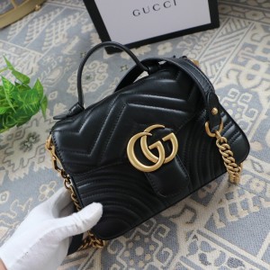 Gucci Handbags GG Marmont mini top handle bag Black Leather Chain Bag 547260
