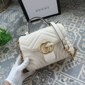 Gucci Handbags GG Marmont mini top handle bag White Leather Chain Bag 547260