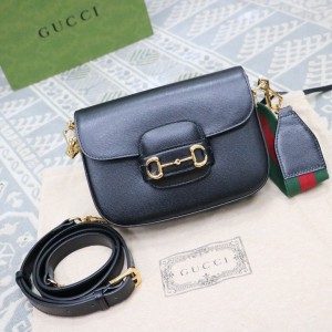 Gucci Handbags Gucci Horsebit 1955 GG mini bag GG Black Leather Shoulder Bag Women's Bag 658574