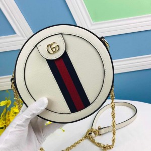 Gucci Handbags Ophidia mini GG round shoulder bag White Leather Round Chain Bag 550618 