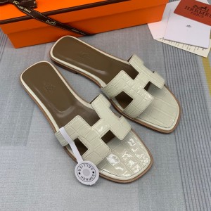 Fashion sandals H Oran sandals Classic Slippers Crocodile pattern H sandals Beige H01-21108-1