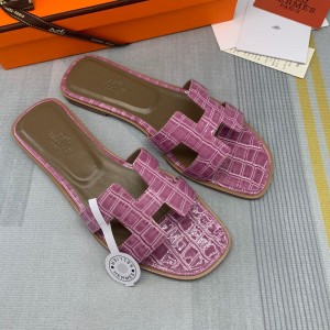 Fashion sandals H Oran sandals Classic Slippers Crocodile pattern H sandals Light Purple H01-21108-3