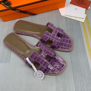 Fashion sandals H Oran sandals Classic Slippers Crocodile pattern H sandals Purple H01-21108-4