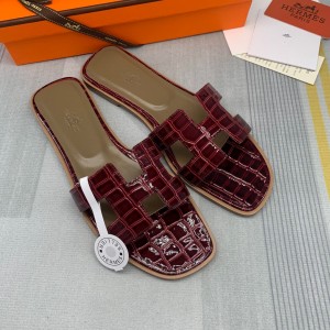 Fashion sandals H Oran sandals Classic Slippers Crocodile pattern H sandals Wine H01-21108-5
