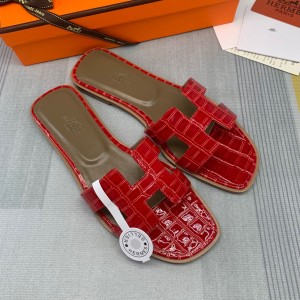 Fashion sandals H Oran sandals Classic Slippers Crocodile pattern H sandals Red H01-21108-6